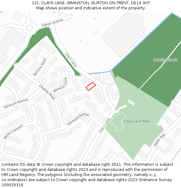 131, CLAYS LANE, BRANSTON, BURTON-ON-TRENT, DE14 3HT: Location map and indicative extent of plot