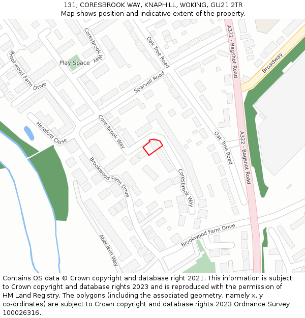 131, CORESBROOK WAY, KNAPHILL, WOKING, GU21 2TR: Location map and indicative extent of plot