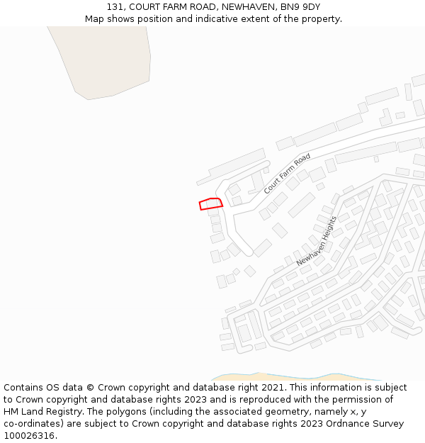 131, COURT FARM ROAD, NEWHAVEN, BN9 9DY: Location map and indicative extent of plot