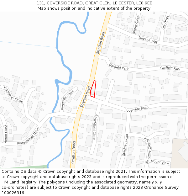 131, COVERSIDE ROAD, GREAT GLEN, LEICESTER, LE8 9EB: Location map and indicative extent of plot