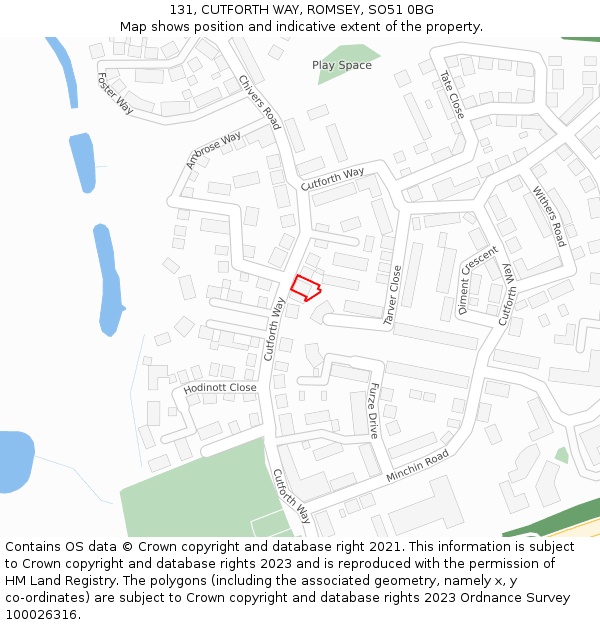 131, CUTFORTH WAY, ROMSEY, SO51 0BG: Location map and indicative extent of plot