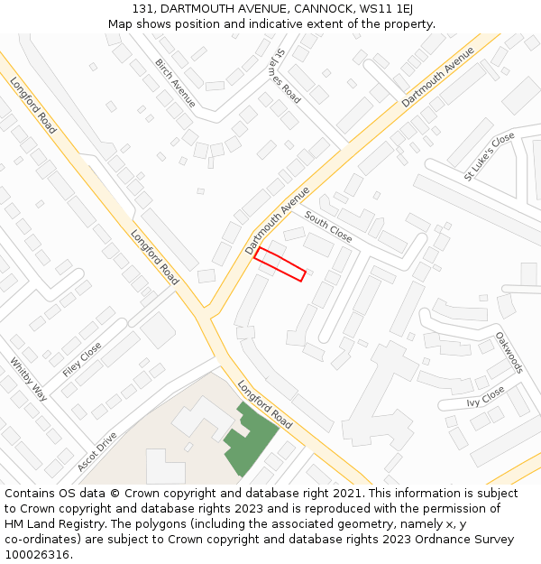 131, DARTMOUTH AVENUE, CANNOCK, WS11 1EJ: Location map and indicative extent of plot