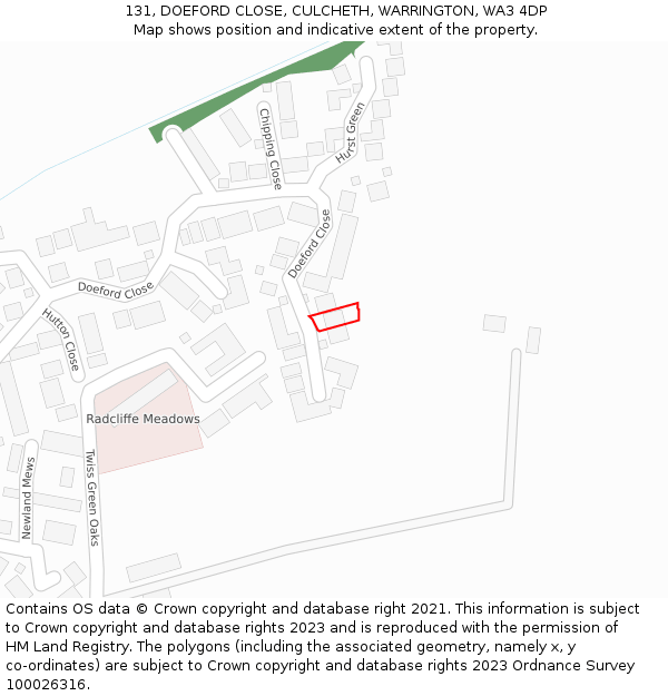 131, DOEFORD CLOSE, CULCHETH, WARRINGTON, WA3 4DP: Location map and indicative extent of plot