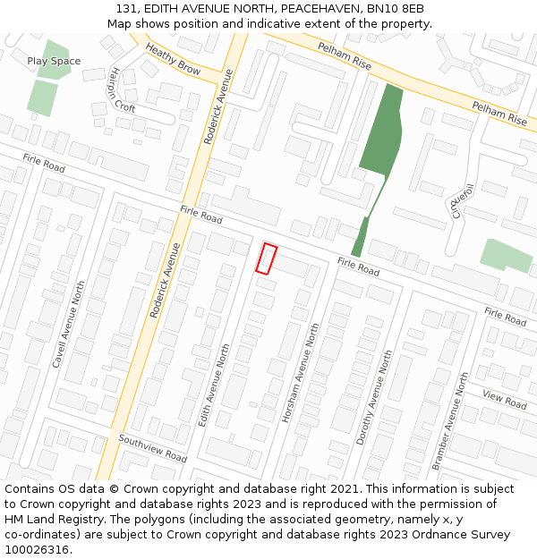 131, EDITH AVENUE NORTH, PEACEHAVEN, BN10 8EB: Location map and indicative extent of plot