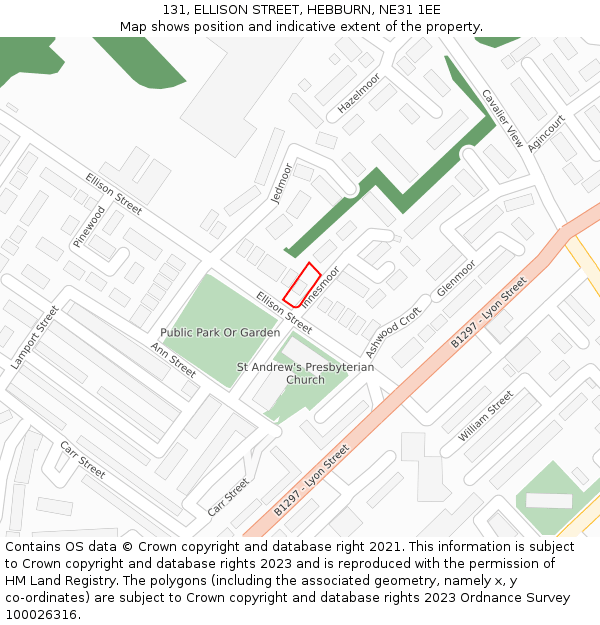 131, ELLISON STREET, HEBBURN, NE31 1EE: Location map and indicative extent of plot