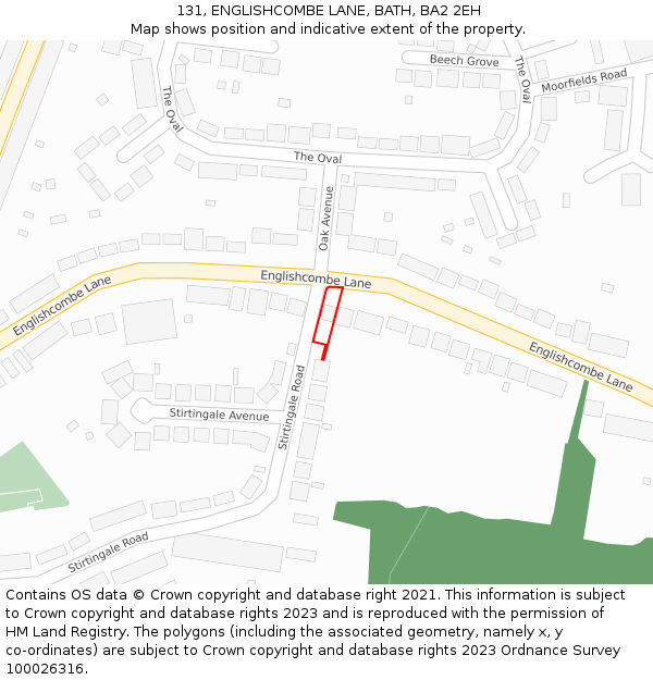 131, ENGLISHCOMBE LANE, BATH, BA2 2EH: Location map and indicative extent of plot