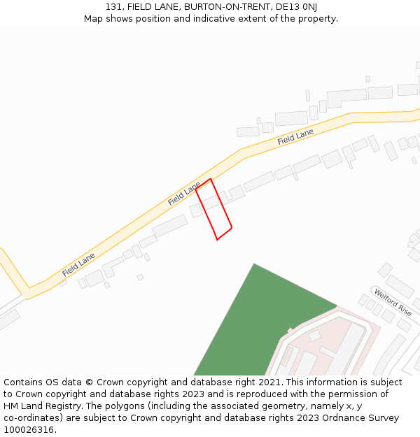 131, FIELD LANE, BURTON-ON-TRENT, DE13 0NJ: Location map and indicative extent of plot