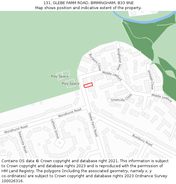 131, GLEBE FARM ROAD, BIRMINGHAM, B33 9NE: Location map and indicative extent of plot