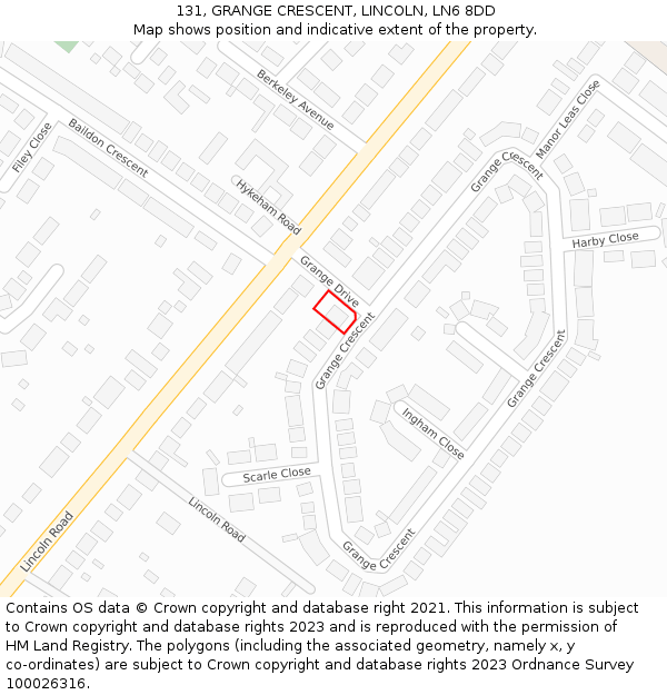 131, GRANGE CRESCENT, LINCOLN, LN6 8DD: Location map and indicative extent of plot