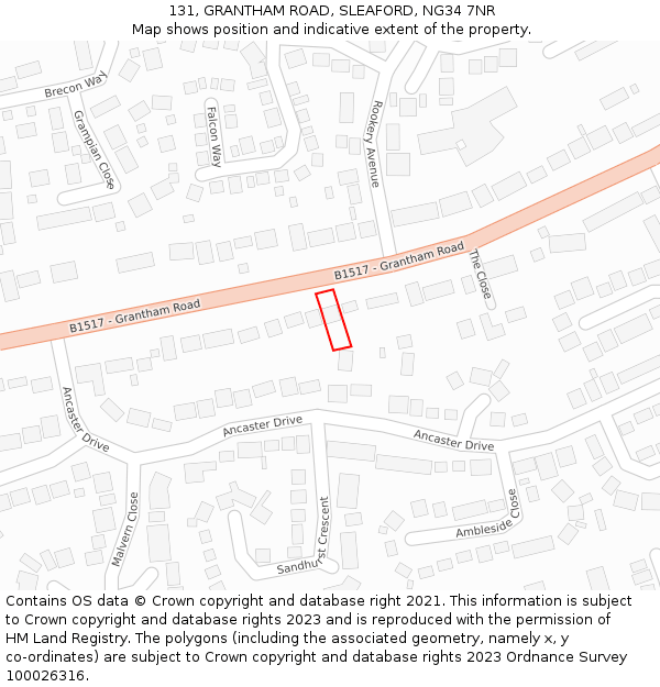 131, GRANTHAM ROAD, SLEAFORD, NG34 7NR: Location map and indicative extent of plot