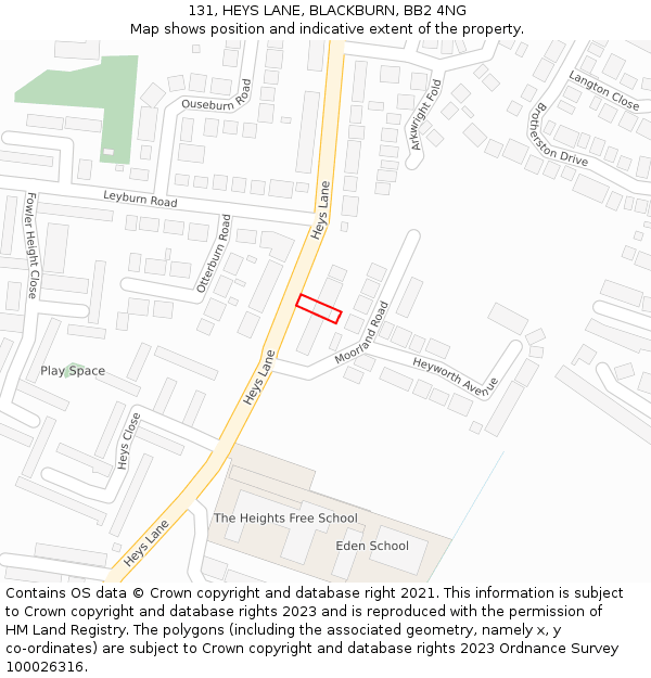 131, HEYS LANE, BLACKBURN, BB2 4NG: Location map and indicative extent of plot