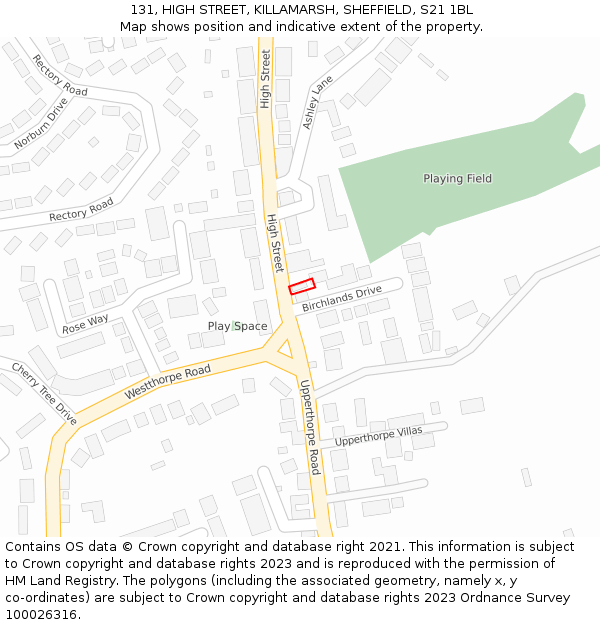 131, HIGH STREET, KILLAMARSH, SHEFFIELD, S21 1BL: Location map and indicative extent of plot