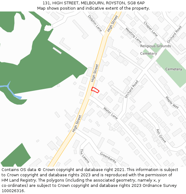 131, HIGH STREET, MELBOURN, ROYSTON, SG8 6AP: Location map and indicative extent of plot