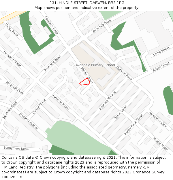 131, HINDLE STREET, DARWEN, BB3 1PG: Location map and indicative extent of plot