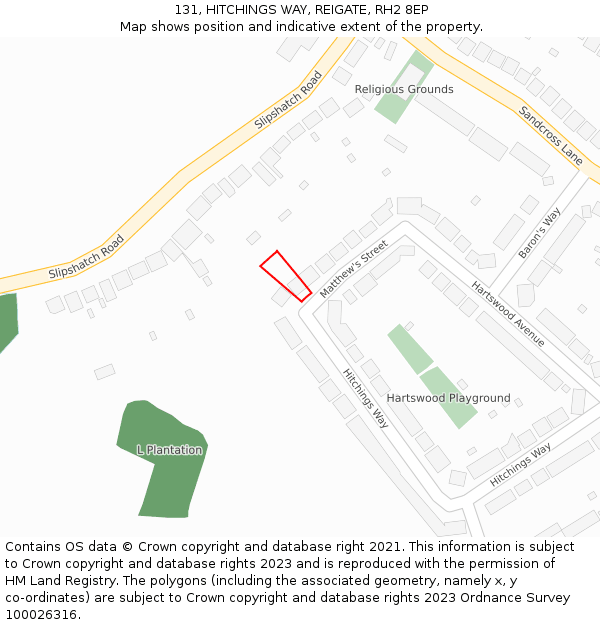 131, HITCHINGS WAY, REIGATE, RH2 8EP: Location map and indicative extent of plot