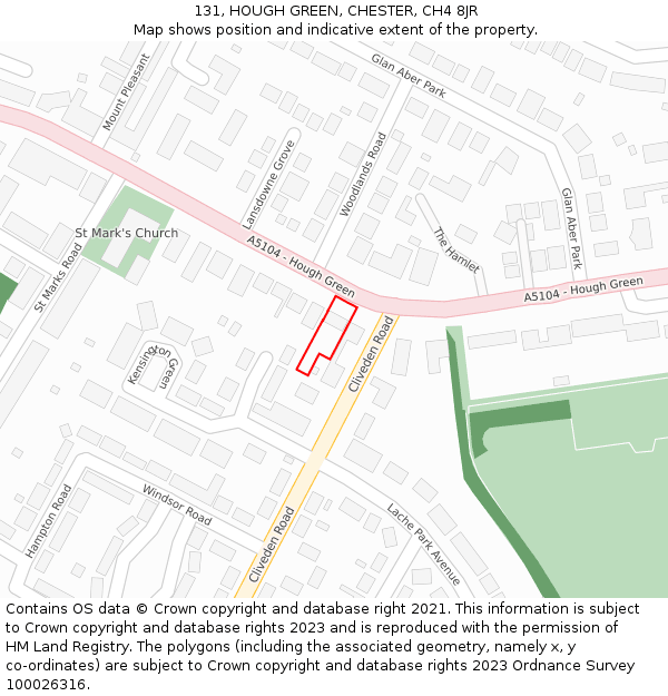 131, HOUGH GREEN, CHESTER, CH4 8JR: Location map and indicative extent of plot