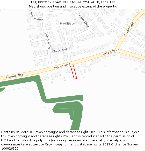 131, IBSTOCK ROAD, ELLISTOWN, COALVILLE, LE67 1EE: Location map and indicative extent of plot