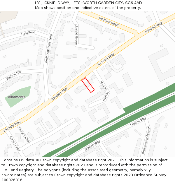 131, ICKNIELD WAY, LETCHWORTH GARDEN CITY, SG6 4AD: Location map and indicative extent of plot