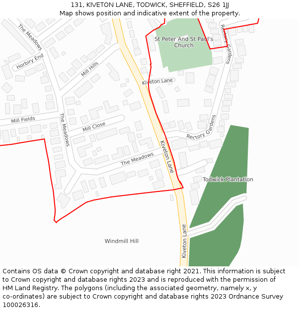 131, KIVETON LANE, TODWICK, SHEFFIELD, S26 1JJ: Location map and indicative extent of plot