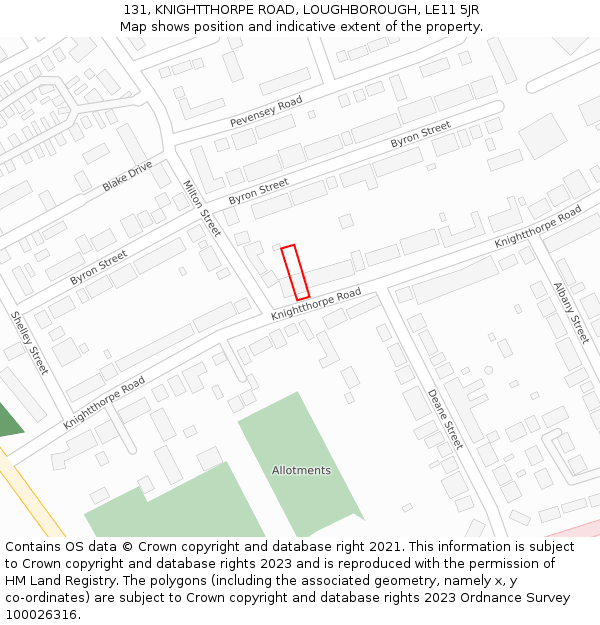131, KNIGHTTHORPE ROAD, LOUGHBOROUGH, LE11 5JR: Location map and indicative extent of plot