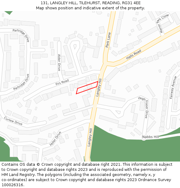 131, LANGLEY HILL, TILEHURST, READING, RG31 4EE: Location map and indicative extent of plot