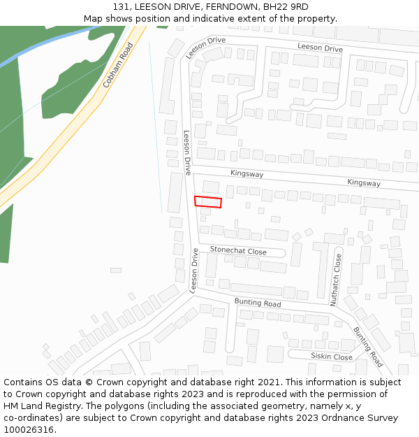 131, LEESON DRIVE, FERNDOWN, BH22 9RD: Location map and indicative extent of plot