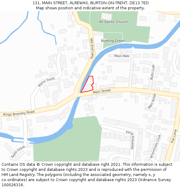 131, MAIN STREET, ALREWAS, BURTON-ON-TRENT, DE13 7ED: Location map and indicative extent of plot