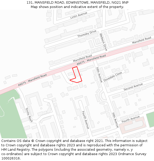 131, MANSFIELD ROAD, EDWINSTOWE, MANSFIELD, NG21 9NP: Location map and indicative extent of plot