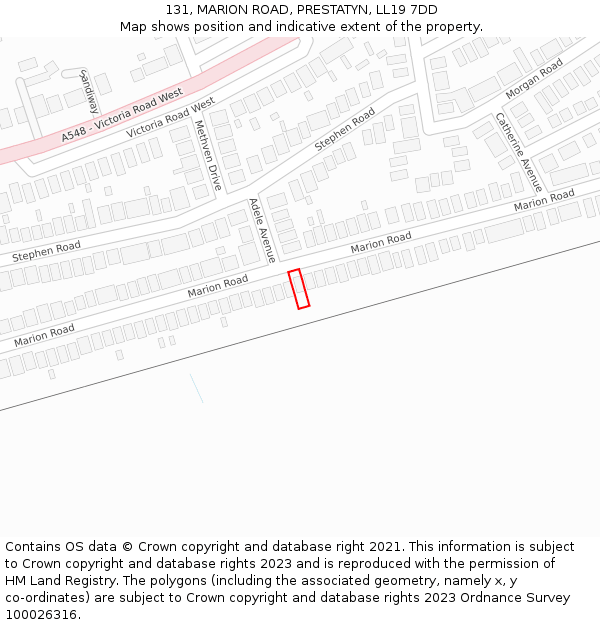 131, MARION ROAD, PRESTATYN, LL19 7DD: Location map and indicative extent of plot