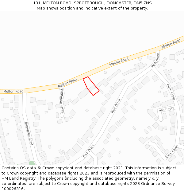 131, MELTON ROAD, SPROTBROUGH, DONCASTER, DN5 7NS: Location map and indicative extent of plot