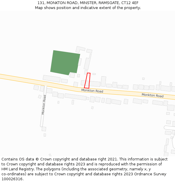 131, MONKTON ROAD, MINSTER, RAMSGATE, CT12 4EF: Location map and indicative extent of plot