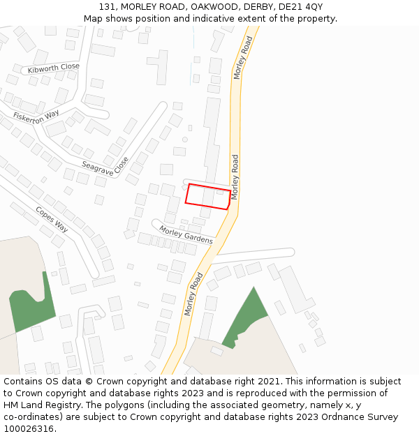 131, MORLEY ROAD, OAKWOOD, DERBY, DE21 4QY: Location map and indicative extent of plot