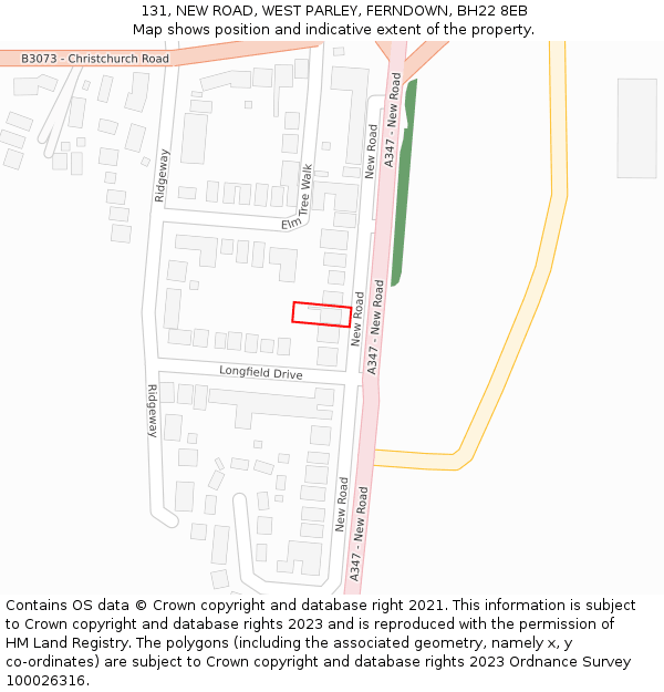 131, NEW ROAD, WEST PARLEY, FERNDOWN, BH22 8EB: Location map and indicative extent of plot