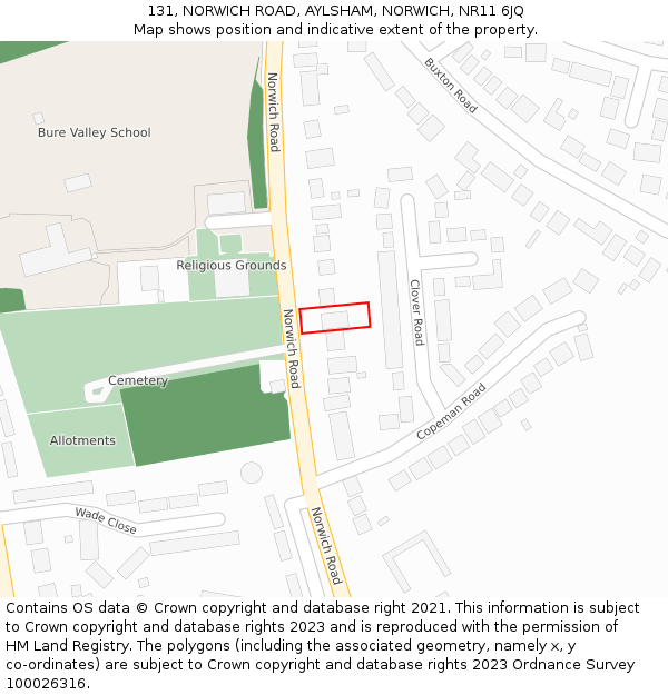 131, NORWICH ROAD, AYLSHAM, NORWICH, NR11 6JQ: Location map and indicative extent of plot