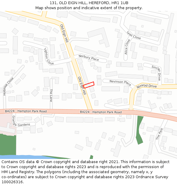 131, OLD EIGN HILL, HEREFORD, HR1 1UB: Location map and indicative extent of plot