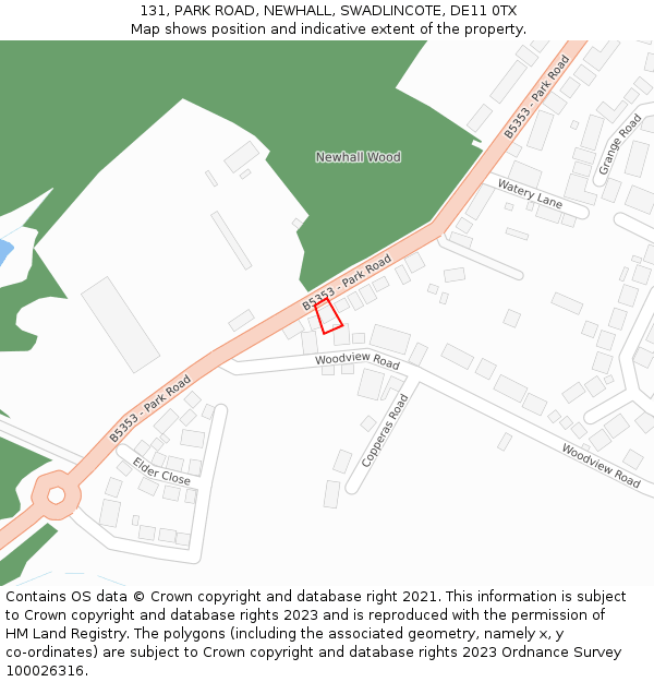 131, PARK ROAD, NEWHALL, SWADLINCOTE, DE11 0TX: Location map and indicative extent of plot