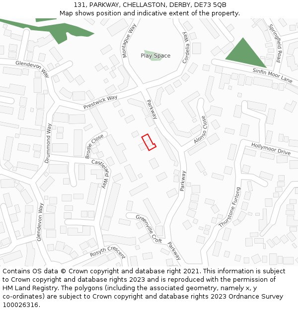 131, PARKWAY, CHELLASTON, DERBY, DE73 5QB: Location map and indicative extent of plot