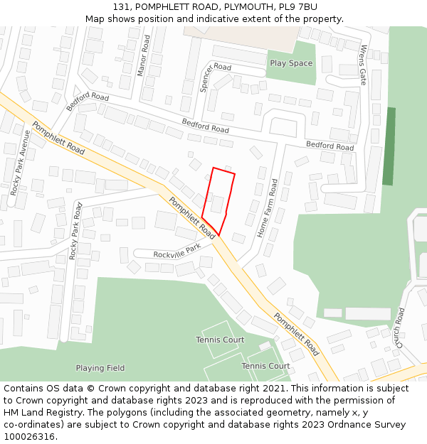 131, POMPHLETT ROAD, PLYMOUTH, PL9 7BU: Location map and indicative extent of plot