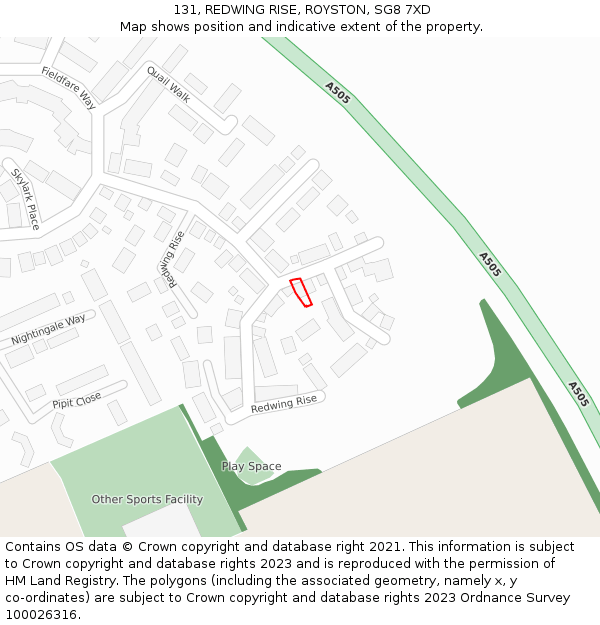131, REDWING RISE, ROYSTON, SG8 7XD: Location map and indicative extent of plot