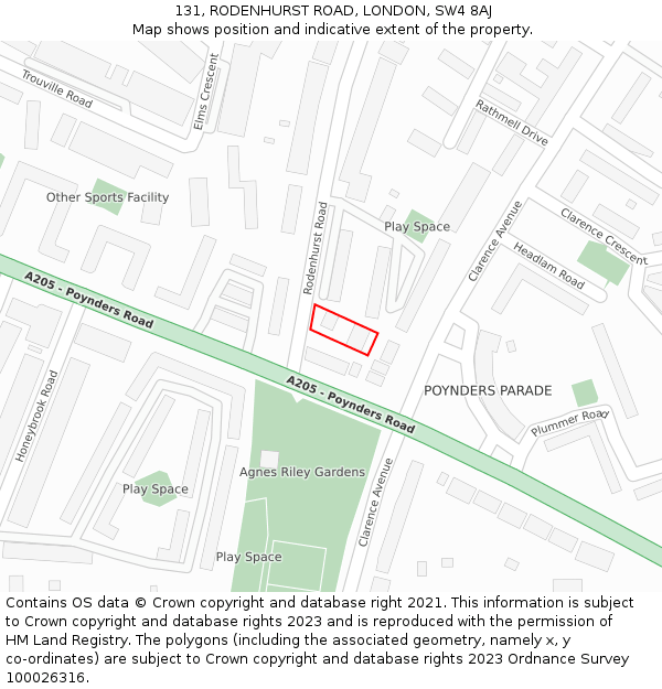 131, RODENHURST ROAD, LONDON, SW4 8AJ: Location map and indicative extent of plot