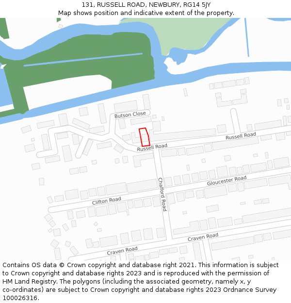 131, RUSSELL ROAD, NEWBURY, RG14 5JY: Location map and indicative extent of plot