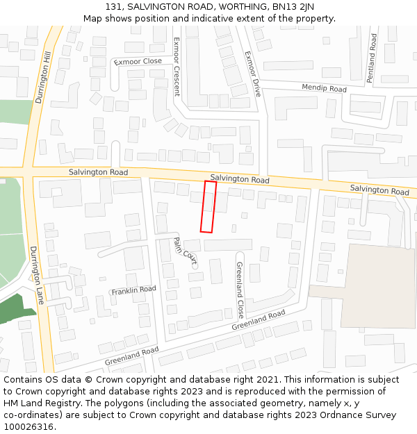 131, SALVINGTON ROAD, WORTHING, BN13 2JN: Location map and indicative extent of plot