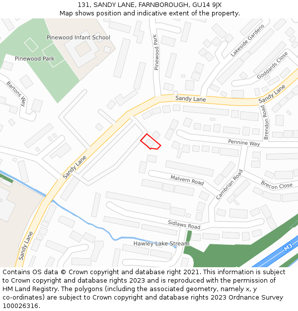 131, SANDY LANE, FARNBOROUGH, GU14 9JX: Location map and indicative extent of plot