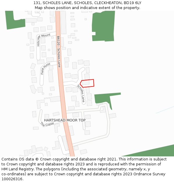 131, SCHOLES LANE, SCHOLES, CLECKHEATON, BD19 6LY: Location map and indicative extent of plot