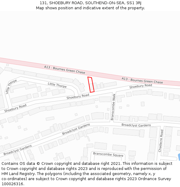 131, SHOEBURY ROAD, SOUTHEND-ON-SEA, SS1 3RJ: Location map and indicative extent of plot