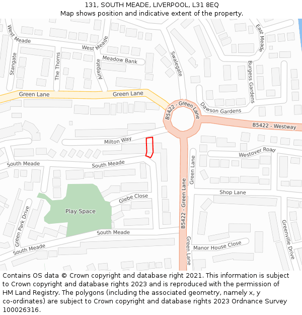 131, SOUTH MEADE, LIVERPOOL, L31 8EQ: Location map and indicative extent of plot
