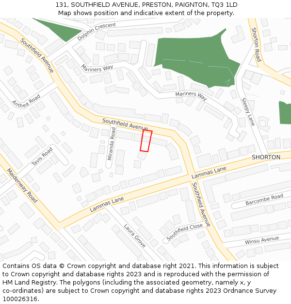 131, SOUTHFIELD AVENUE, PRESTON, PAIGNTON, TQ3 1LD: Location map and indicative extent of plot