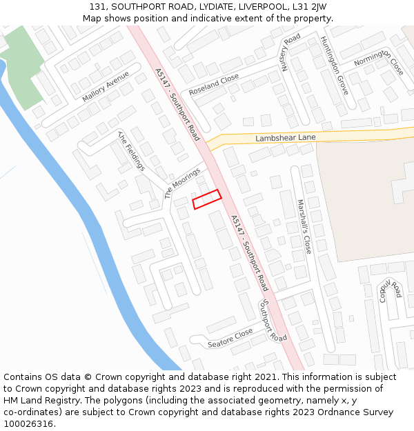 131, SOUTHPORT ROAD, LYDIATE, LIVERPOOL, L31 2JW: Location map and indicative extent of plot