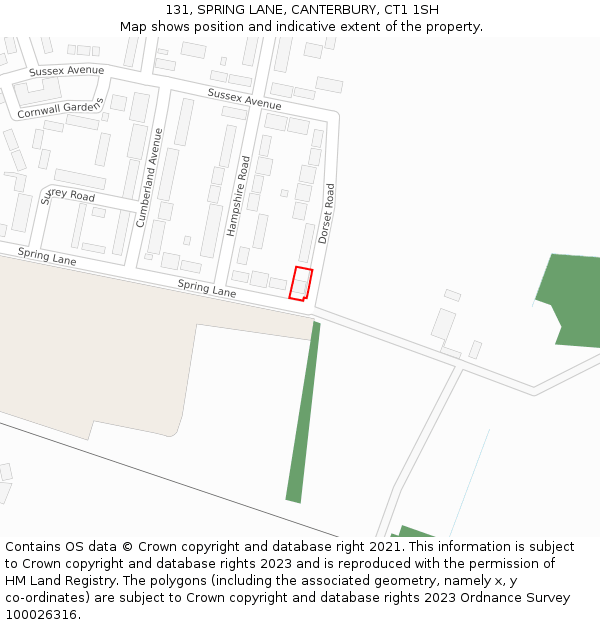 131, SPRING LANE, CANTERBURY, CT1 1SH: Location map and indicative extent of plot