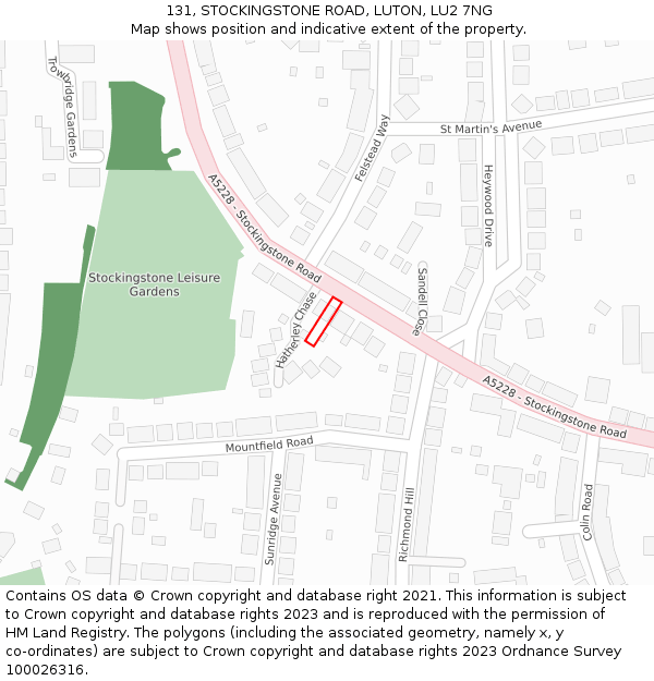 131, STOCKINGSTONE ROAD, LUTON, LU2 7NG: Location map and indicative extent of plot